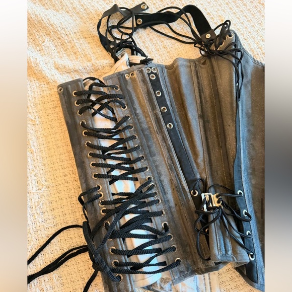OOAK! Zombie grunge goth medical fan lacing corset Sz. M 22" waist - Picture 3 of 5